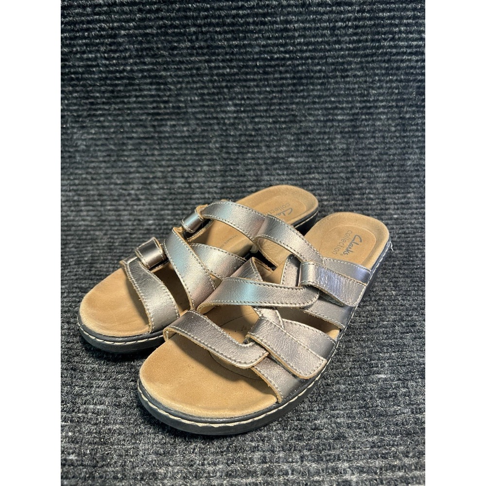 Clarks Collection Merliah Karli Women's size 8.5 SlipOn Sandals Leather Metallic